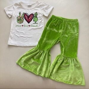 Grinch Christmas cute velvet set pants and top